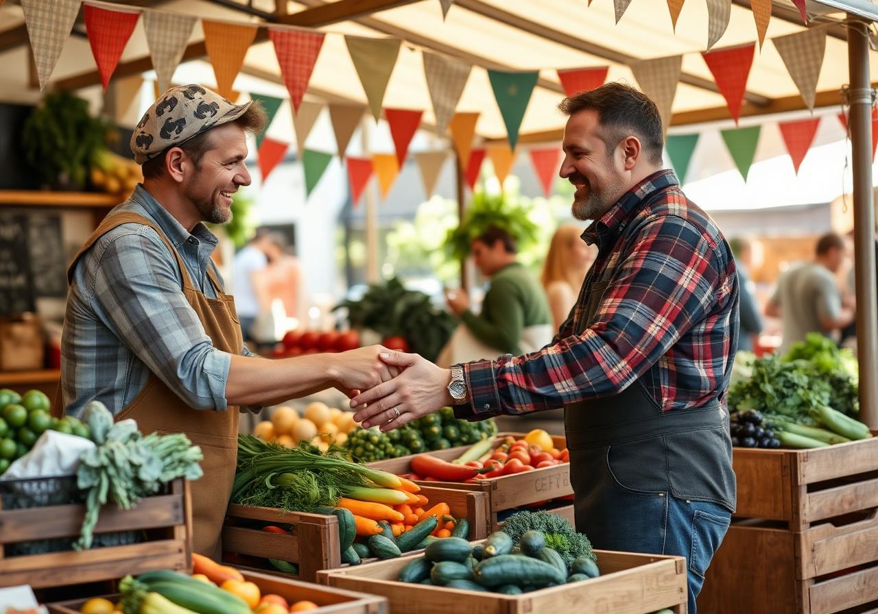 Visitors browsing stalls at a vibrant local market with food and crafts